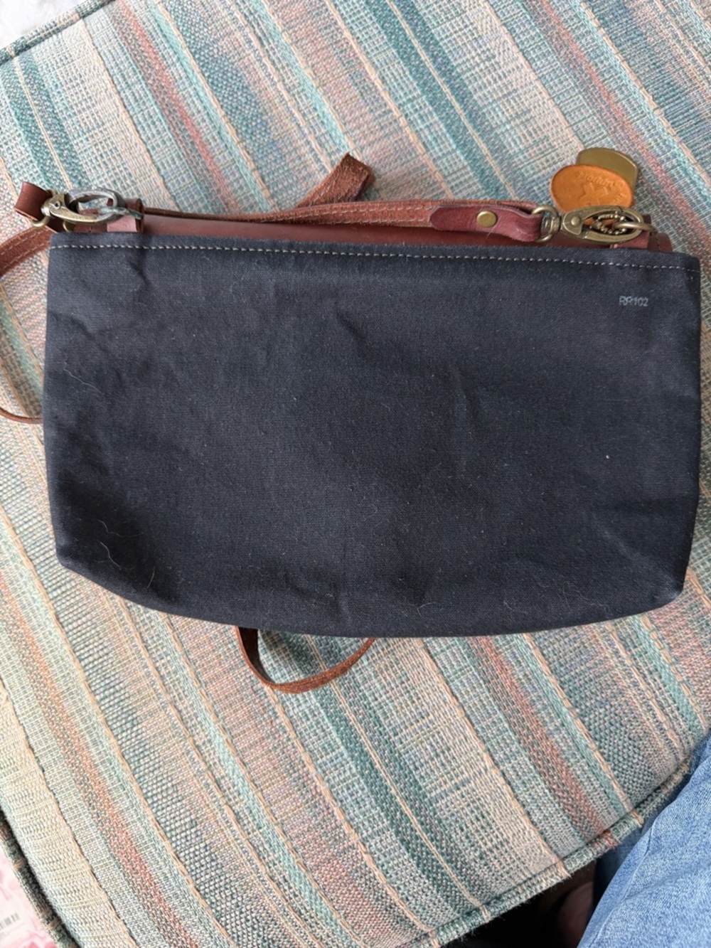R. Riveter Brown Leather & Black cloth Crossbody Bag - Picture 6 of 6